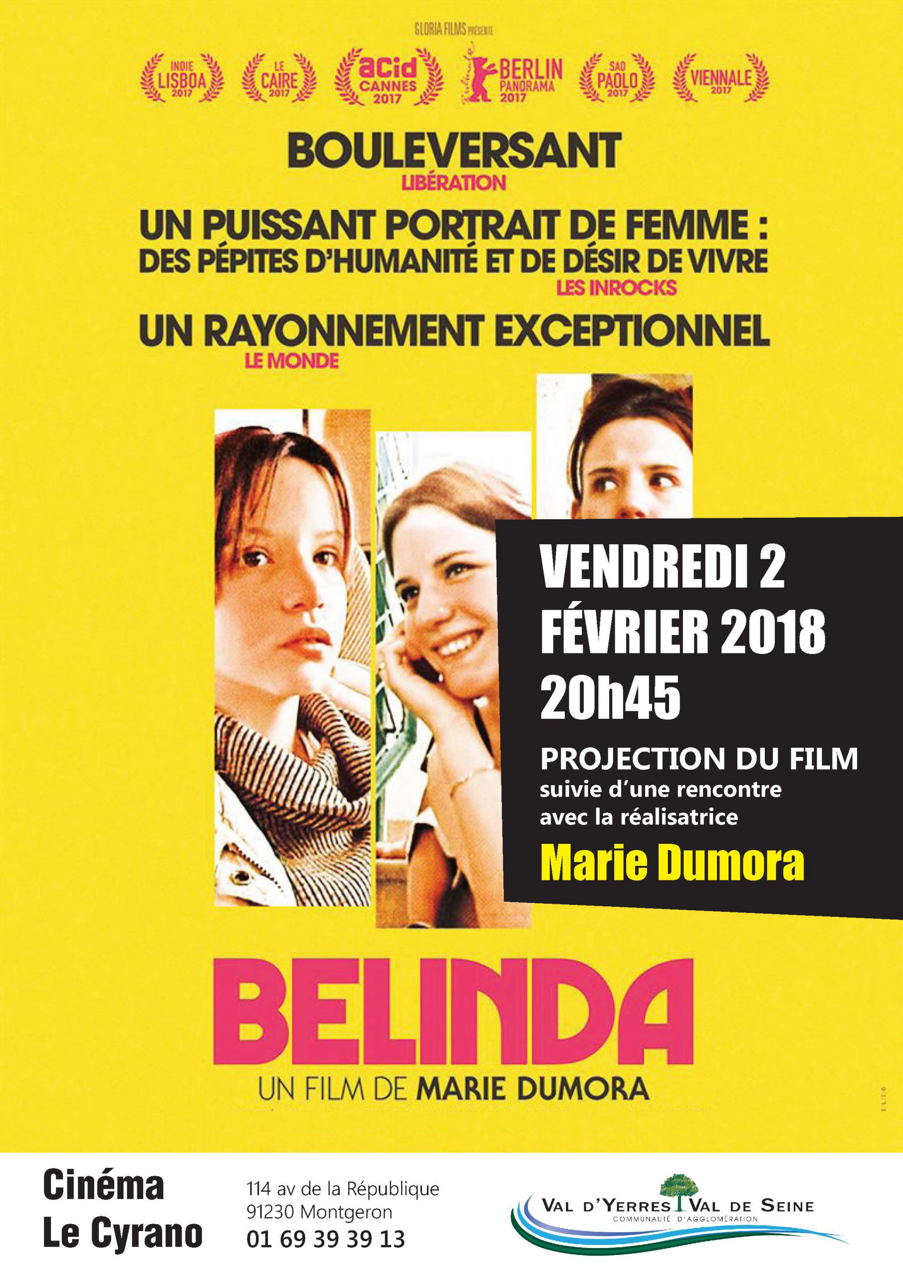Soirée Cinéma : Projection de « Belinda » suivie d'une rencontre avec la réalisatrice Marie Dumora : vendredi 2 février